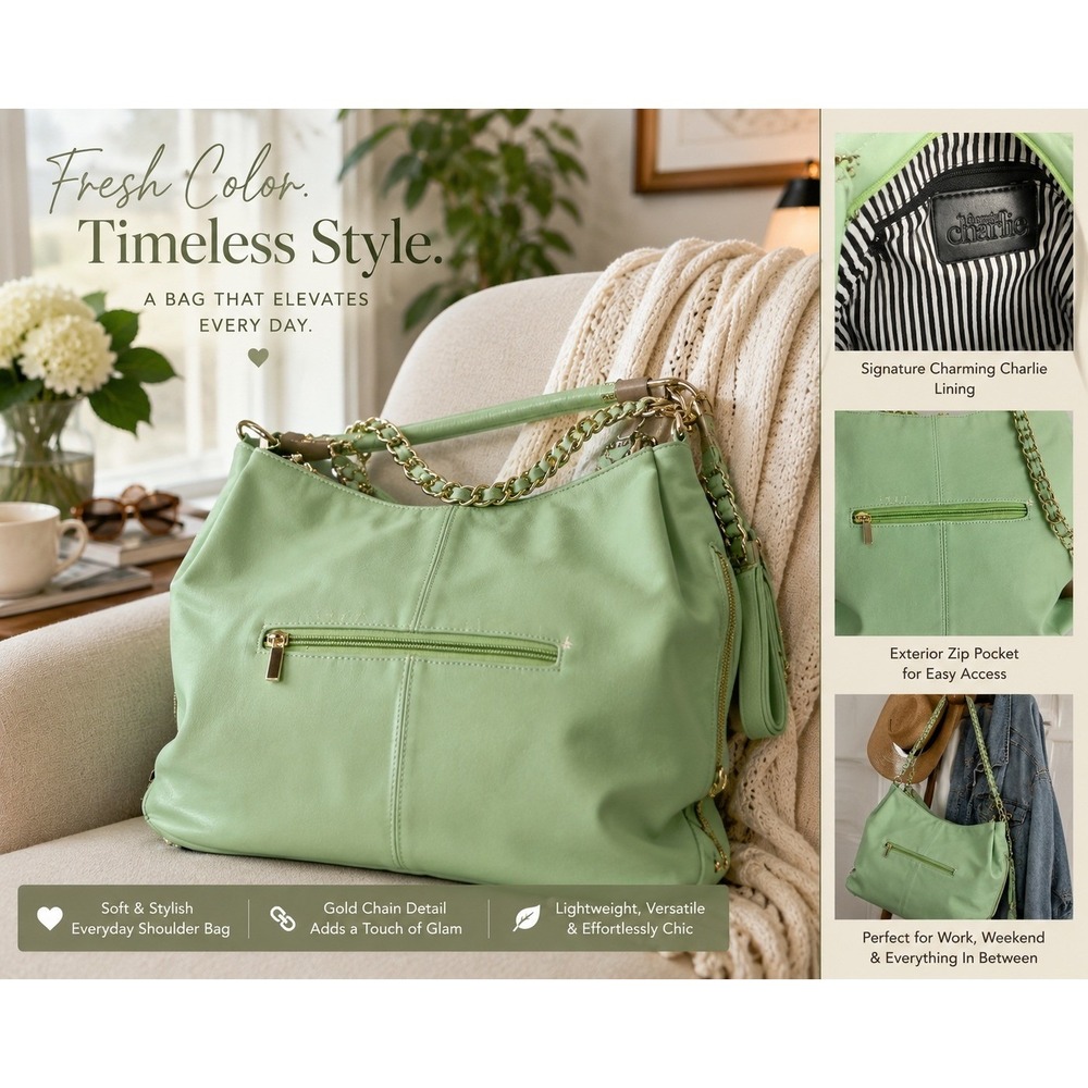 Charming Charlie Mint‎ Green Faux Leather Shoulder Bag Gold Chain Hobo Crossbody